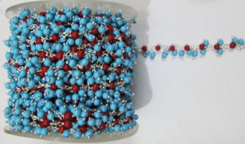 Smooth Coral Turquoise Plain Round Beads 3mm Cluster Dangling Chain. Wire Wrap Chain