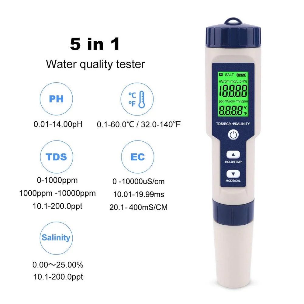 True Sense PH Salinity TDS EC Temperature Meter, 5 in 1