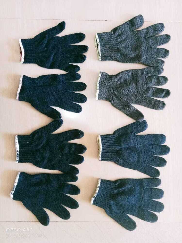 Blue Cotton Knitted Gloves