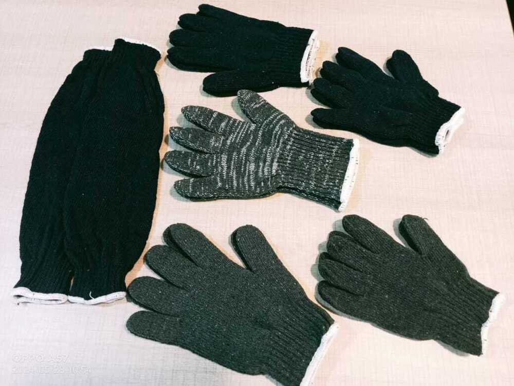 Blue Cotton Knitted Gloves