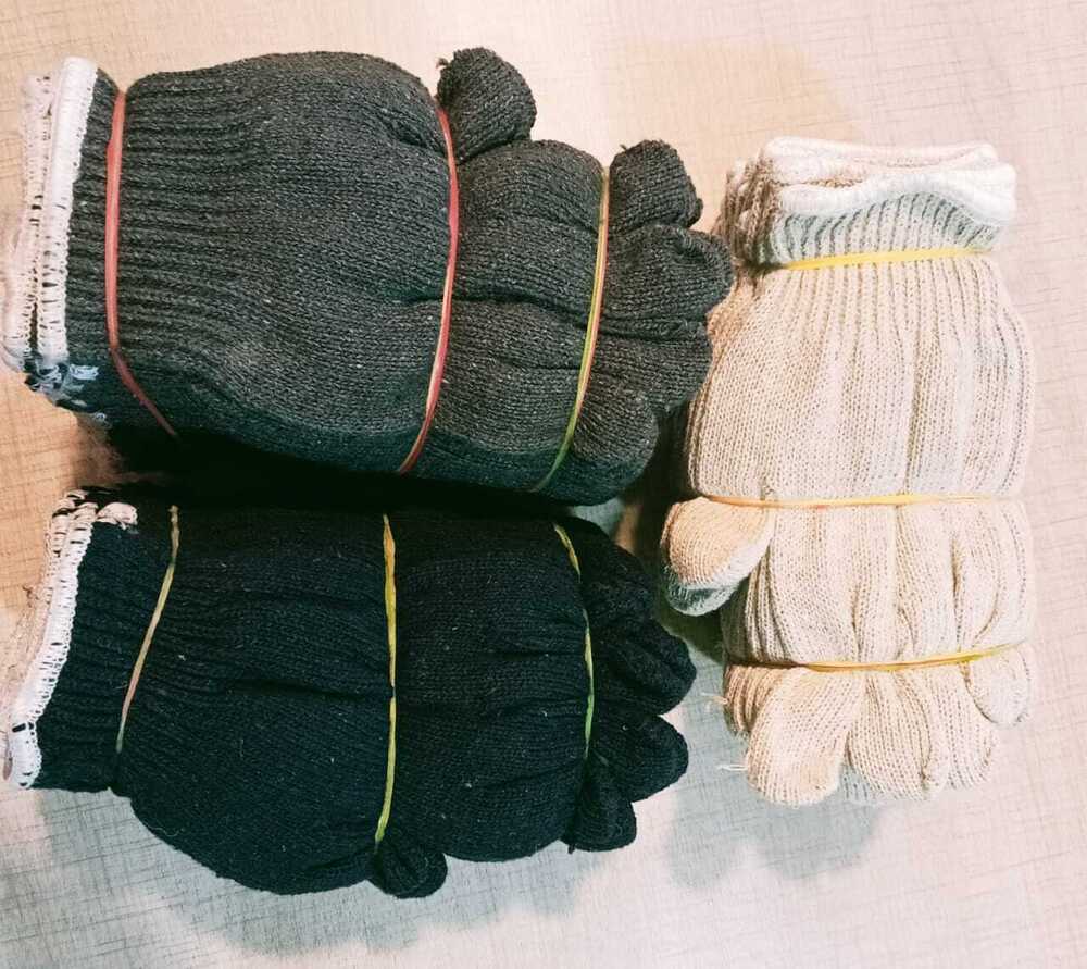 Blue Cotton Knitted Gloves