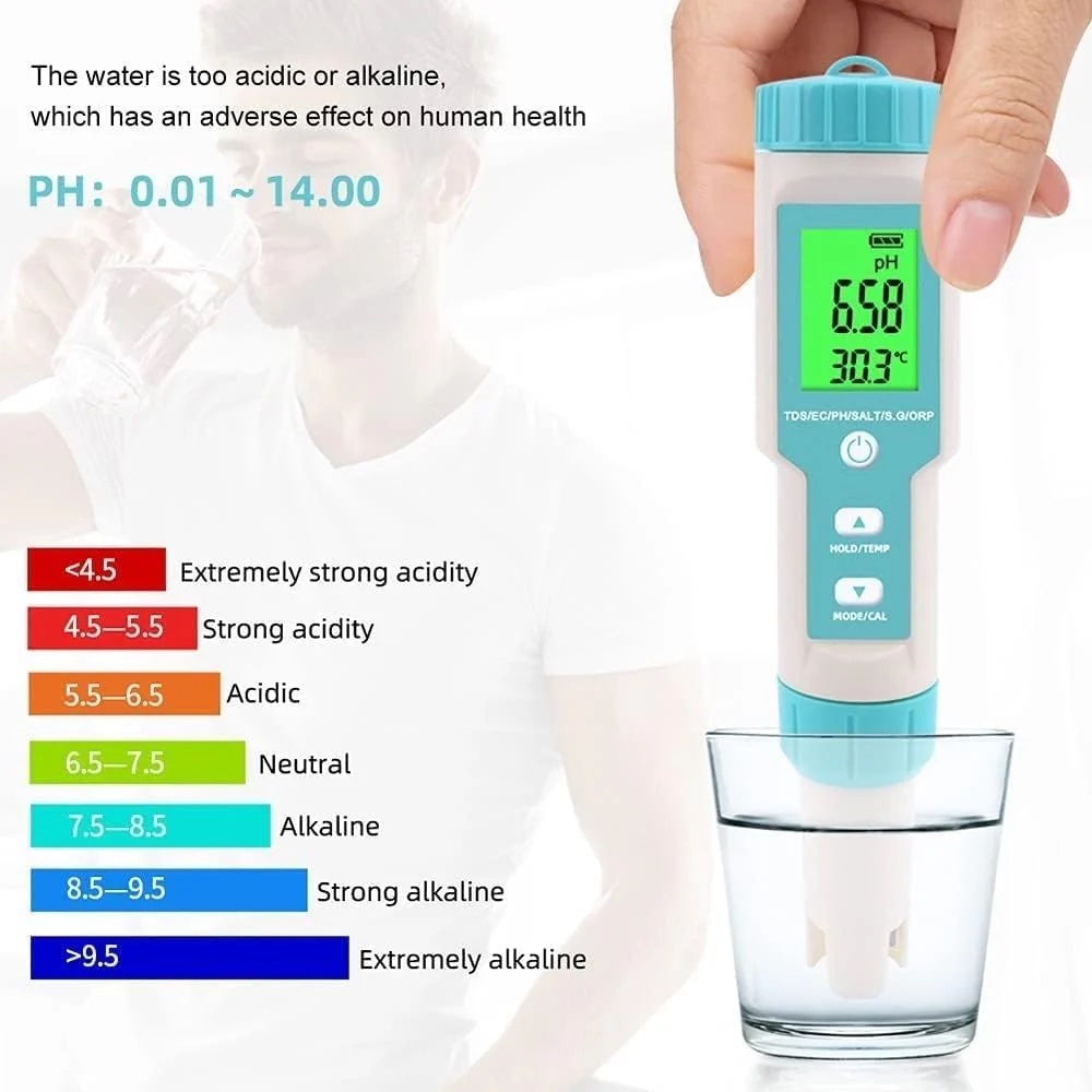 True Sense PH/TDS/EC/ORP/S.G/Salinity/Temperature Water Quality Tester with Electrode, 7 in 1