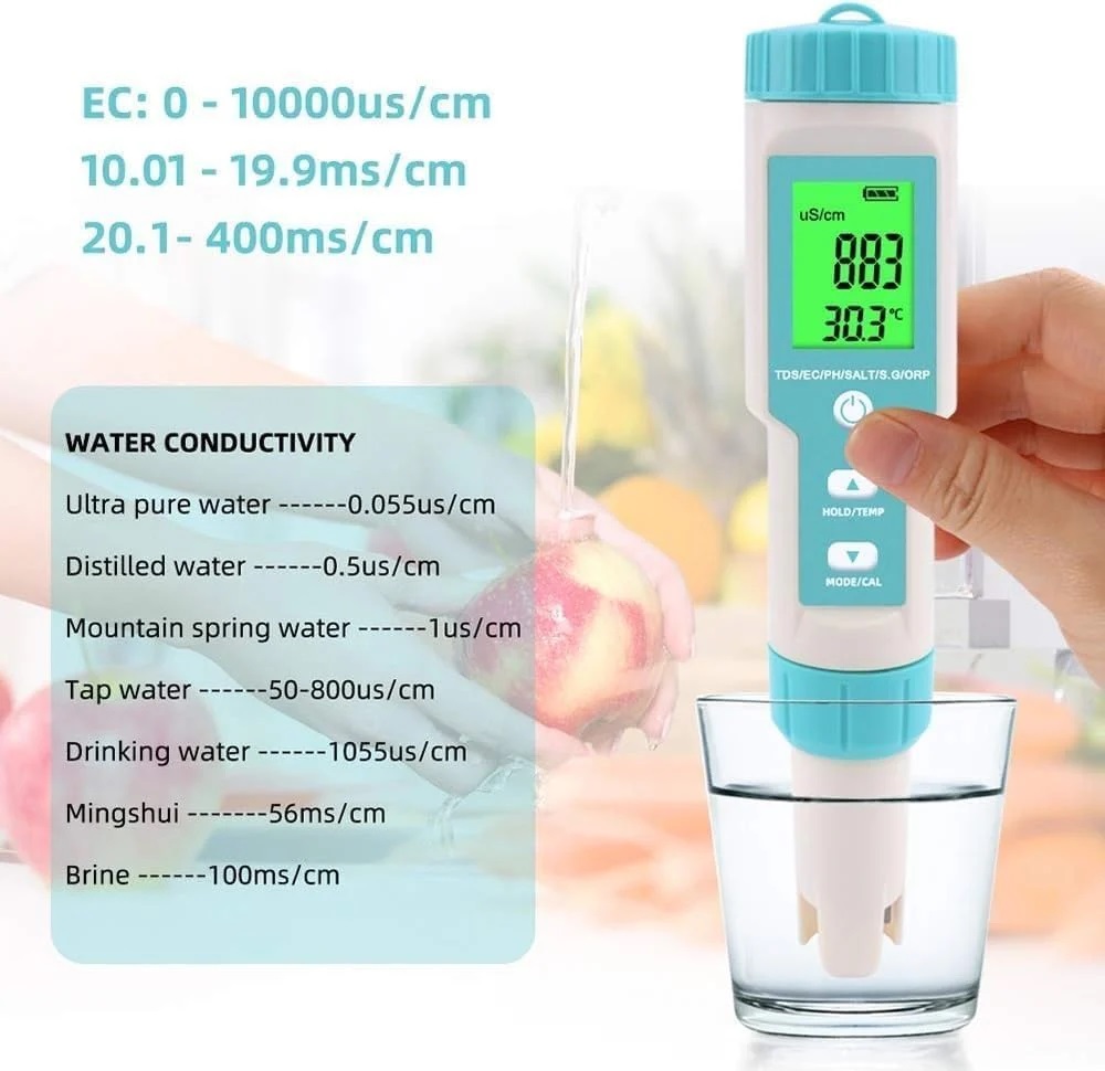 True Sense PH/TDS/EC/ORP/S.G/Salinity/Temperature Water Quality Tester with Electrode, 7 in 1