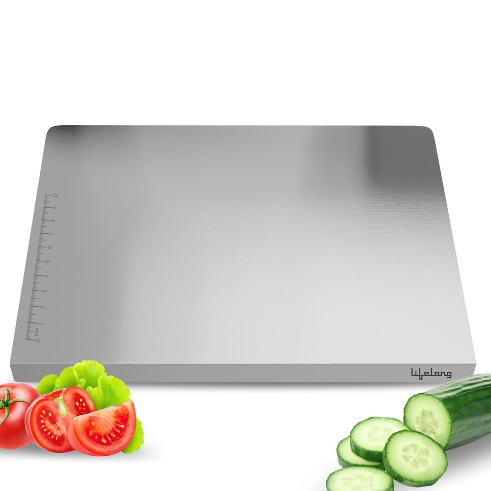Lifelong Stainless Steel Chopping Board for Kitchen with Anti-Skid 6 Stickers | Durable Cutting Board for(LLSCB03)- (35.5 x 24.5 cm)