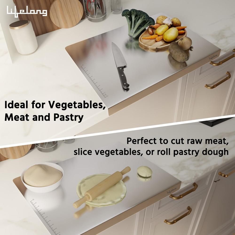 Lifelong Stainless Steel Chopping Board for Kitchen with Anti-Skid 6 Stickers | Durable Cutting Board for(LLSCB03)- (35.5 x 24.5 cm)