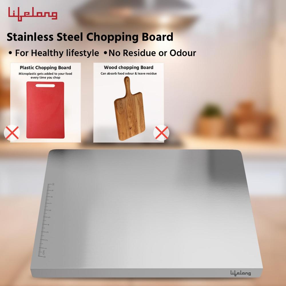 Lifelong Stainless Steel Chopping Board for Kitchen with Anti-Skid 6 Stickers | Durable Cutting Board for(LLSCB03)- (35.5 x 24.5 cm)