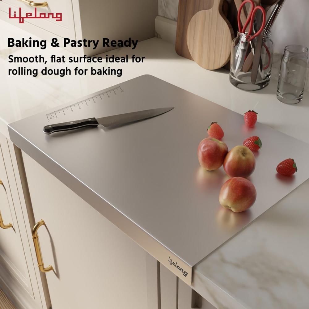 Lifelong Stainless Steel Chopping Board for Kitchen with Anti-Skid 6 Stickers | Durable Cutting Board for(LLSCB03)- (35.5 x 24.5 cm)