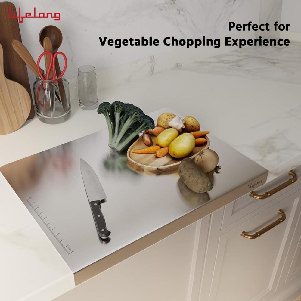 Lifelong Stainless Steel Chopping Board for Kitchen with Anti-Skid 6 Stickers | Durable Cutting Board for(LLSCB03)- (35.5 x 24.5 cm)