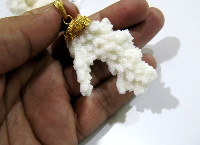 Natural Italian White Coral Cluster Pendant 24Kt Gold Electro Plated Pendant Free Shape Size 40 x 50 mm to 50* 60mm