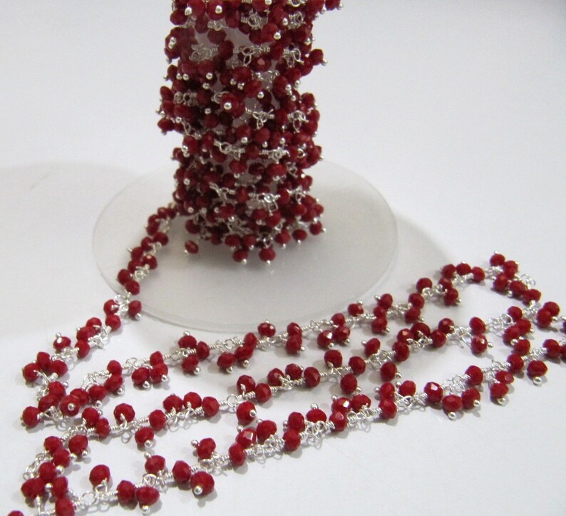 Red Coral 3mm Rondelle Faceted Hydro Quartz Beads Dangling Beaded Chain