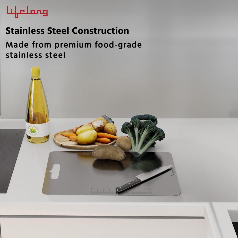 Lifelong Stainless Steel Chopping Board for Kitchen with Anti-Skid 6 Stickers | Durable Cutting Board for Vegetables, Fruits, and Meats  (31 x 21 cm) LLSCB01