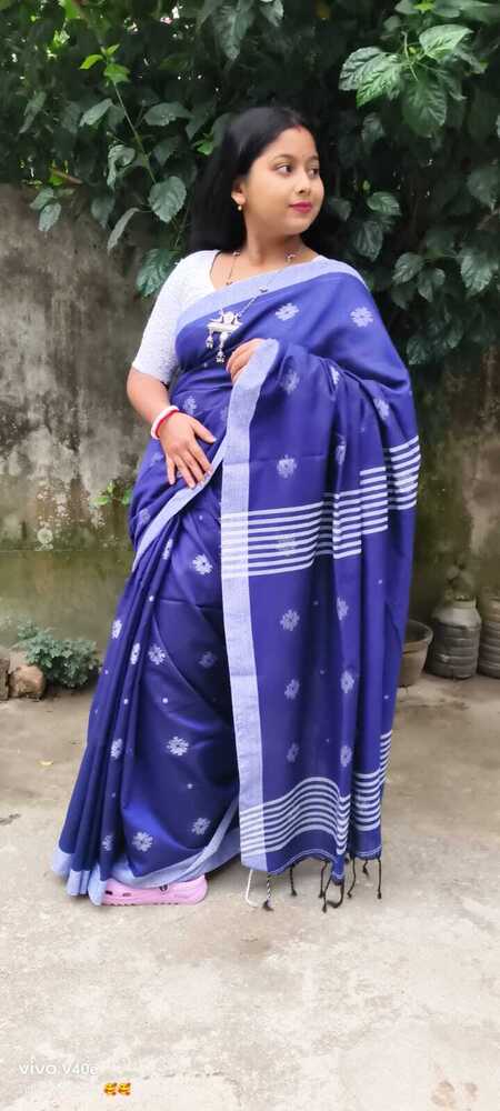 Blue Color Khadi Cotton Saree