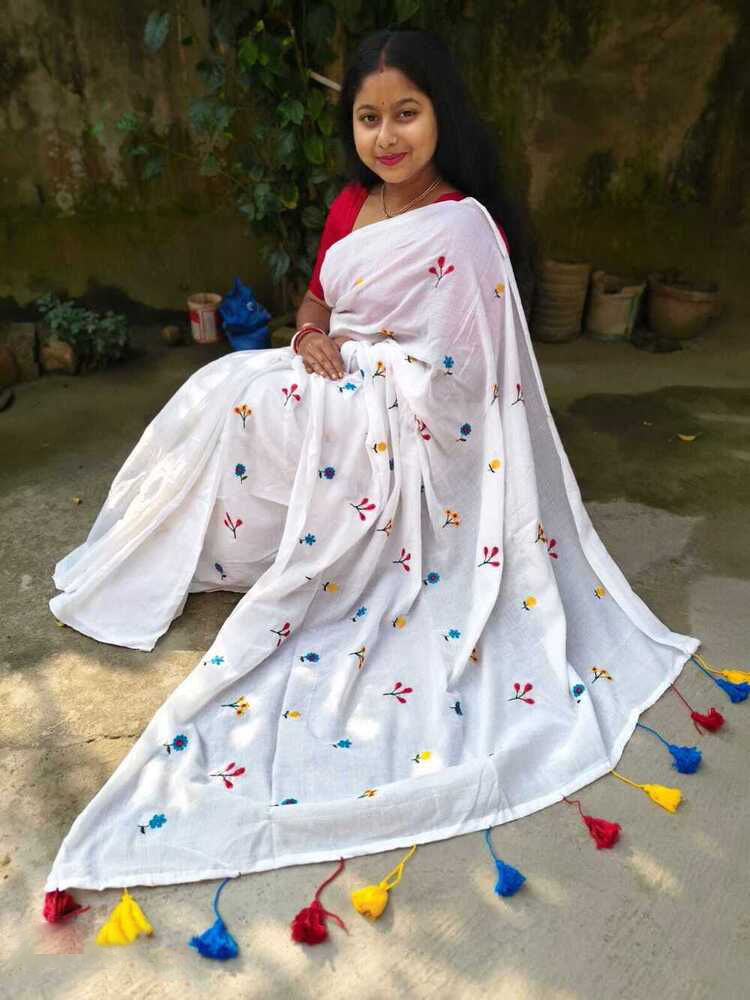 Khadi Cotton White Color Saree