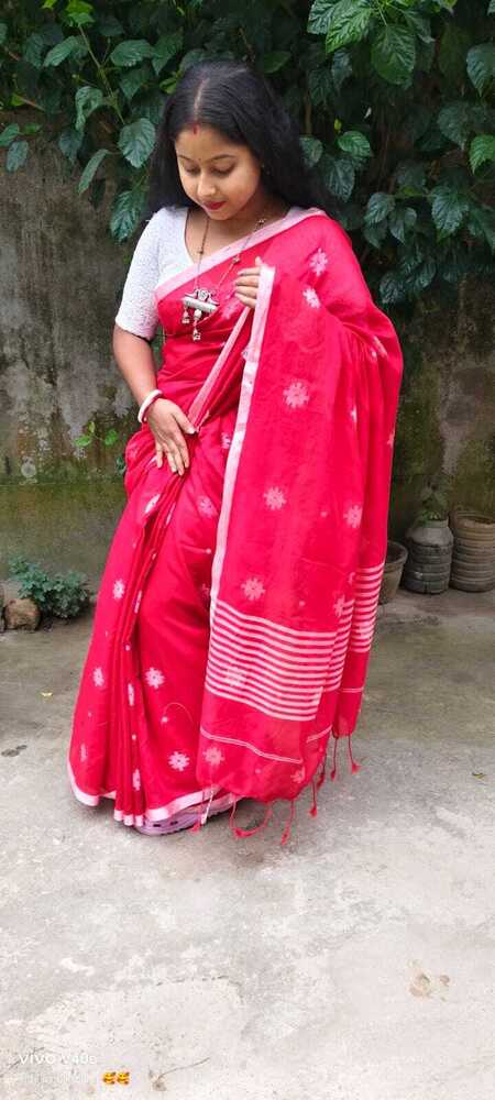 Pink Color Khadi Cotton Saree