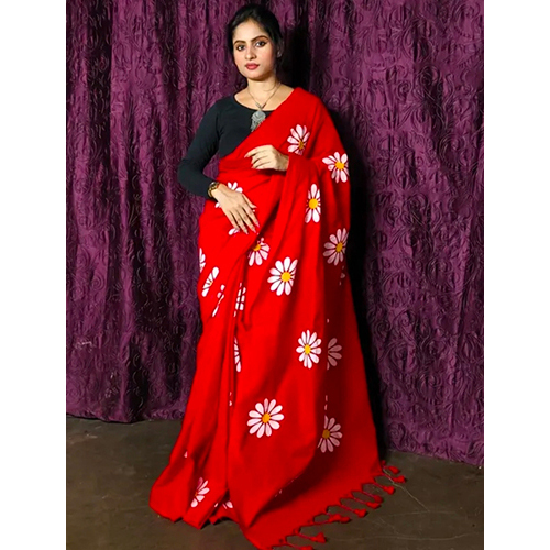 Red Color Khadi Cotton Saree