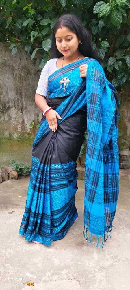 Sky Blue Color Khadi Cotton Saree