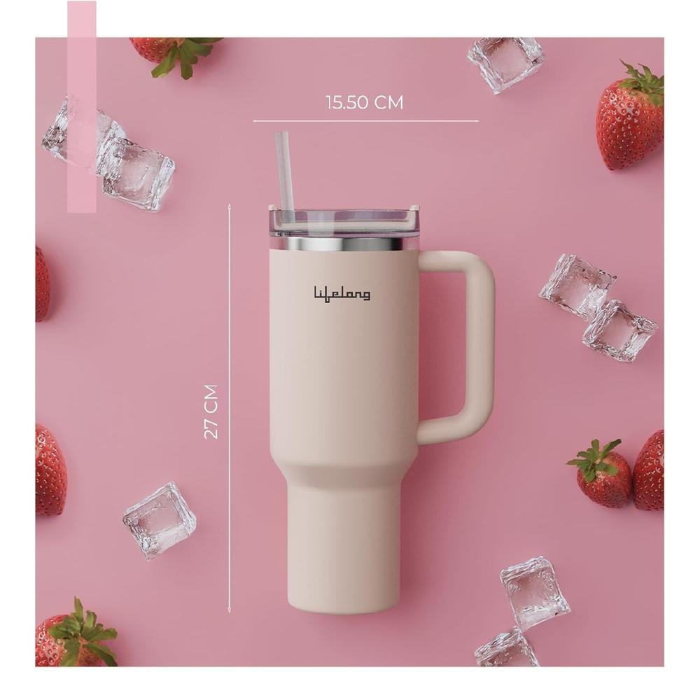 Lifelong Double-Walled Vacuum Insulated Tumbler with Unbreakable Tritan Lid 1200ml |Keeps Drinks Hot for 8 Hours & Cold for 12 Hours | Durable Stainless(LLTBR01)