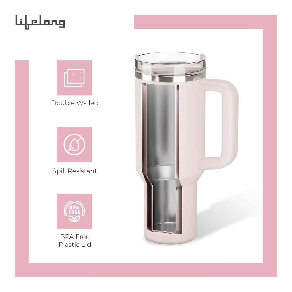 Lifelong Double-Walled Vacuum Insulated Tumbler with Unbreakable Tritan Lid 1200ml |Keeps Drinks Hot for 8 Hours & Cold for 12 Hours | Durable Stainless(LLTBR01)