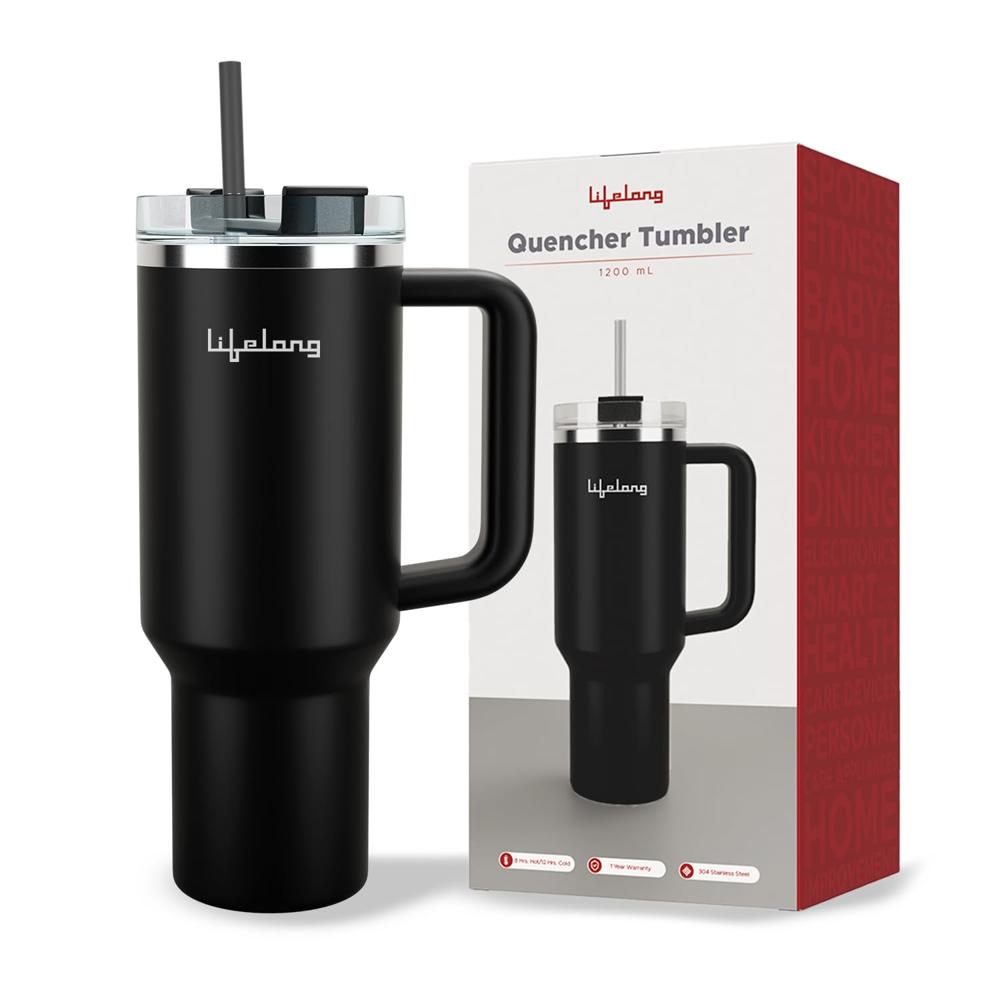 Lifelong Double-Walled Vacuum Insulated Tumbler with Unbreakable Tritan Lid 1200ml | Keeps Drinks Hot for 5 Hours & Cold for 9 Hours | Recycled Stainless Steel