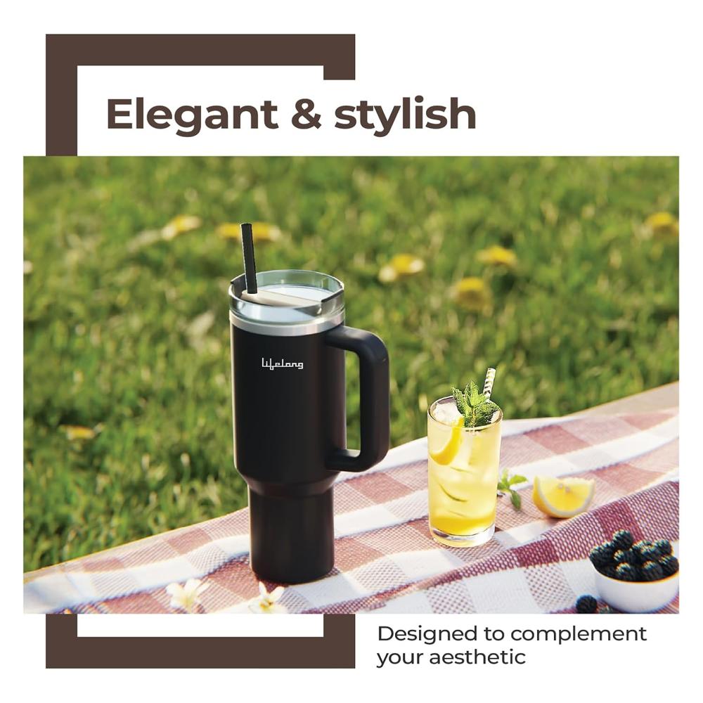 Lifelong Double-Walled Vacuum Insulated Tumbler with Unbreakable Tritan Lid 1200ml | Keeps Drinks Hot for 5 Hours & Cold for 9 Hours | Recycled Stainless Steel