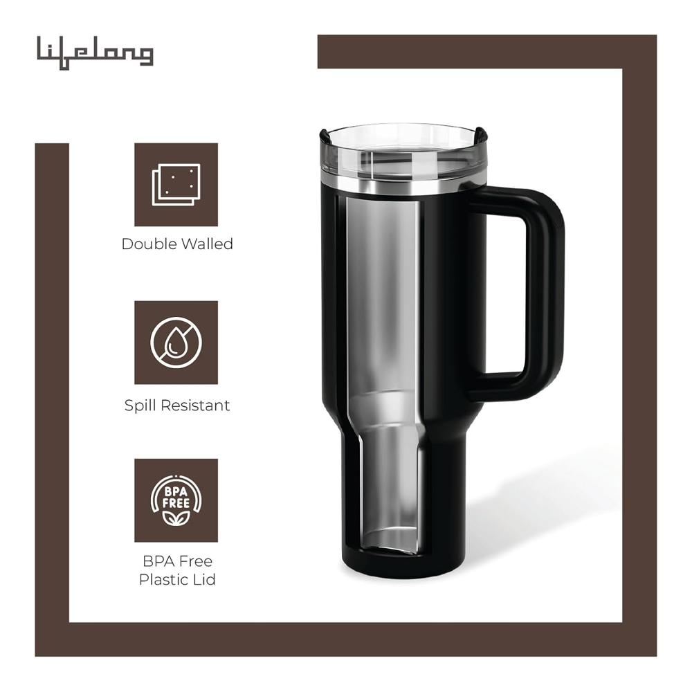 Lifelong Double-Walled Vacuum Insulated Tumbler with Unbreakable Tritan Lid 1200ml | Keeps Drinks Hot for 5 Hours & Cold for 9 Hours | Recycled Stainless Steel