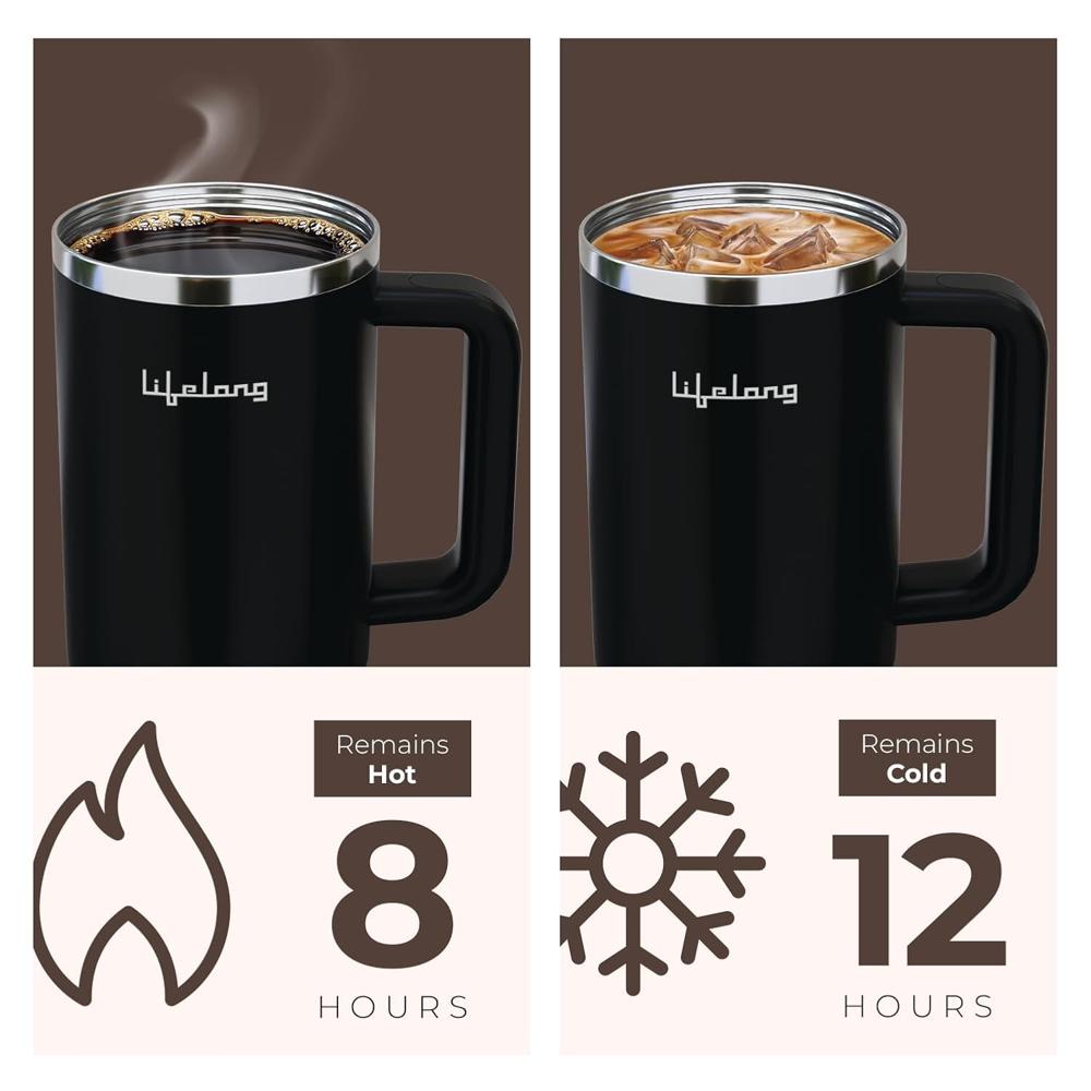 Lifelong Double-Walled Vacuum Insulated Tumbler with Unbreakable Tritan Lid 1200ml | Keeps Drinks Hot for 5 Hours & Cold for 9 Hours | Recycled Stainless Steel