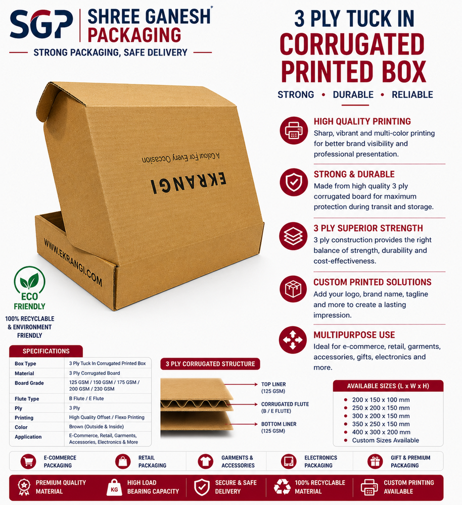 3 Ply Tuck In Corrugated Printed Box