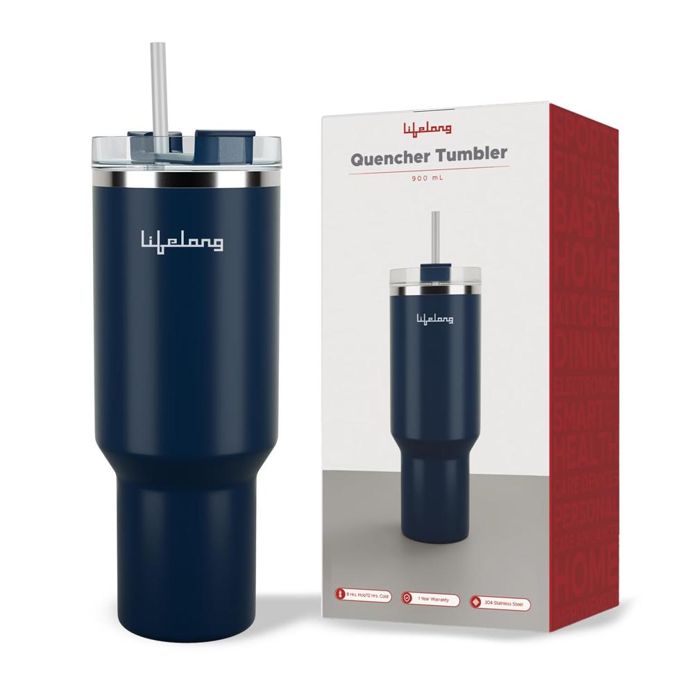 Lifelong Double-Walled Vacuum Insulated Tumbler with Lid & Straw 900ml | Keeps Drinks Hot for 8 Hours & Cold for 12 Hours |(LLTBR05)