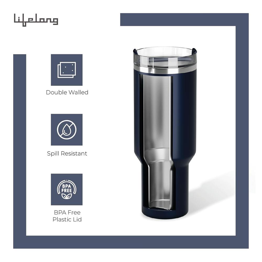 Lifelong Double-Walled Vacuum Insulated Tumbler with Lid & Straw 900ml | Keeps Drinks Hot for 8 Hours & Cold for 12 Hours |(LLTBR05)