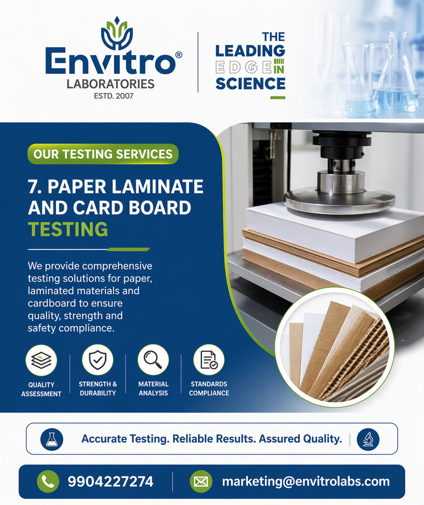 Paper Laminate & Cardboard Testing Services By Envitro Laboratories Pvt. Ltd.