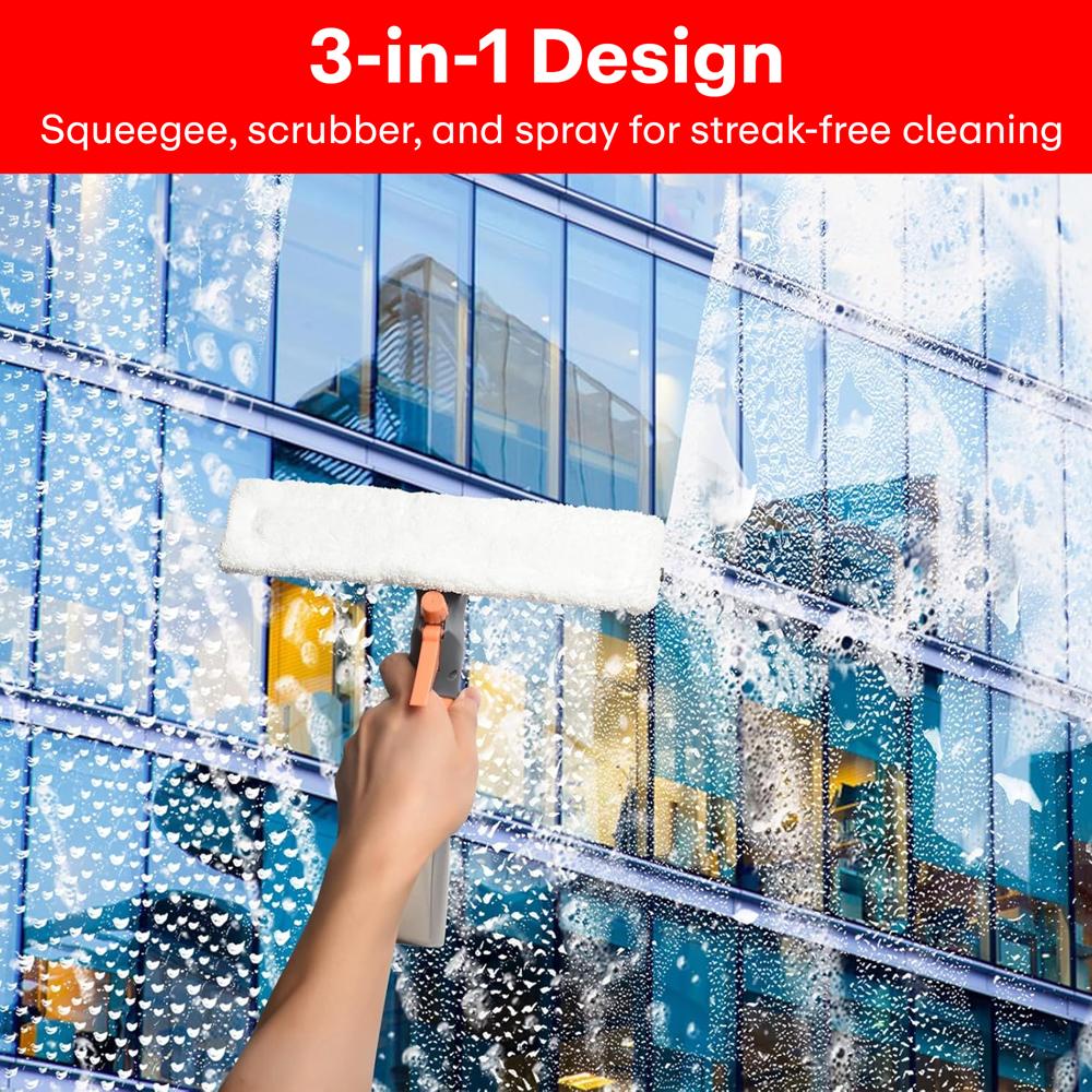 Prime Pick 3 in 1 Glass Window Cleaner Tool with Spray Bottle