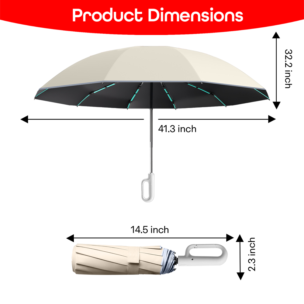 Prime Pick Compact Travel Umbrella With Reflective Strip  Beige