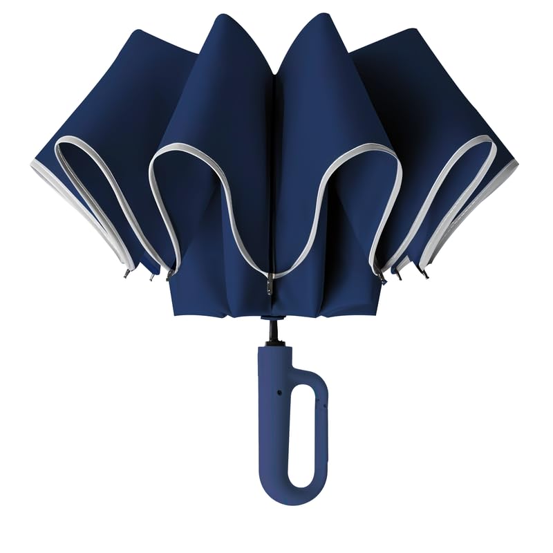 Prime Pick Compact Travel Umbrella With Reflective Strip  Blue