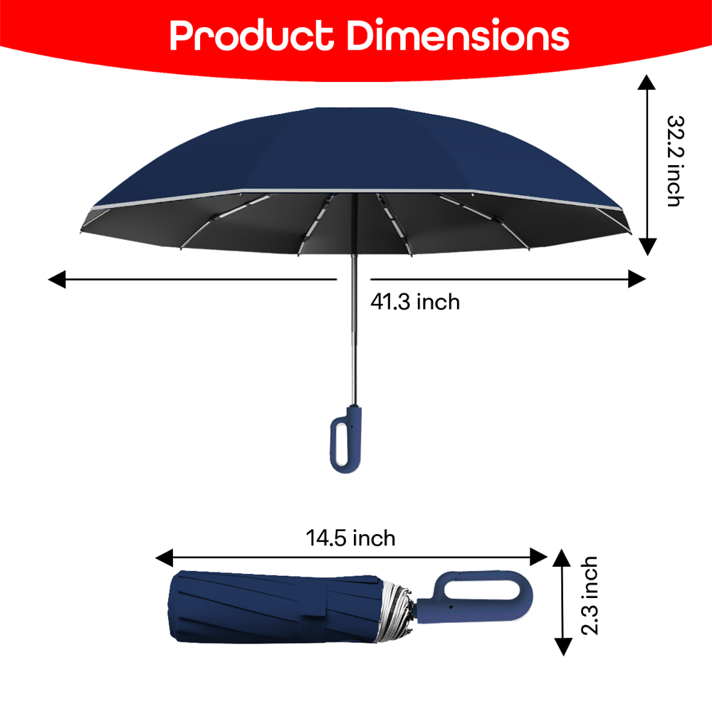 Prime Pick Compact Travel Umbrella With Reflective Strip  Blue
