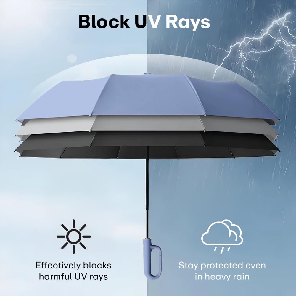 Prime Pick Compact Travel Umbrella With Reflective Strip  Light Blue