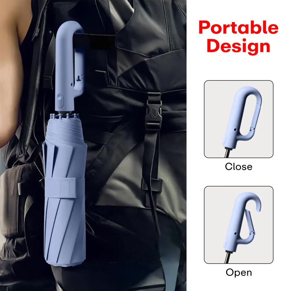 Prime Pick Compact Travel Umbrella With Reflective Strip  Light Blue