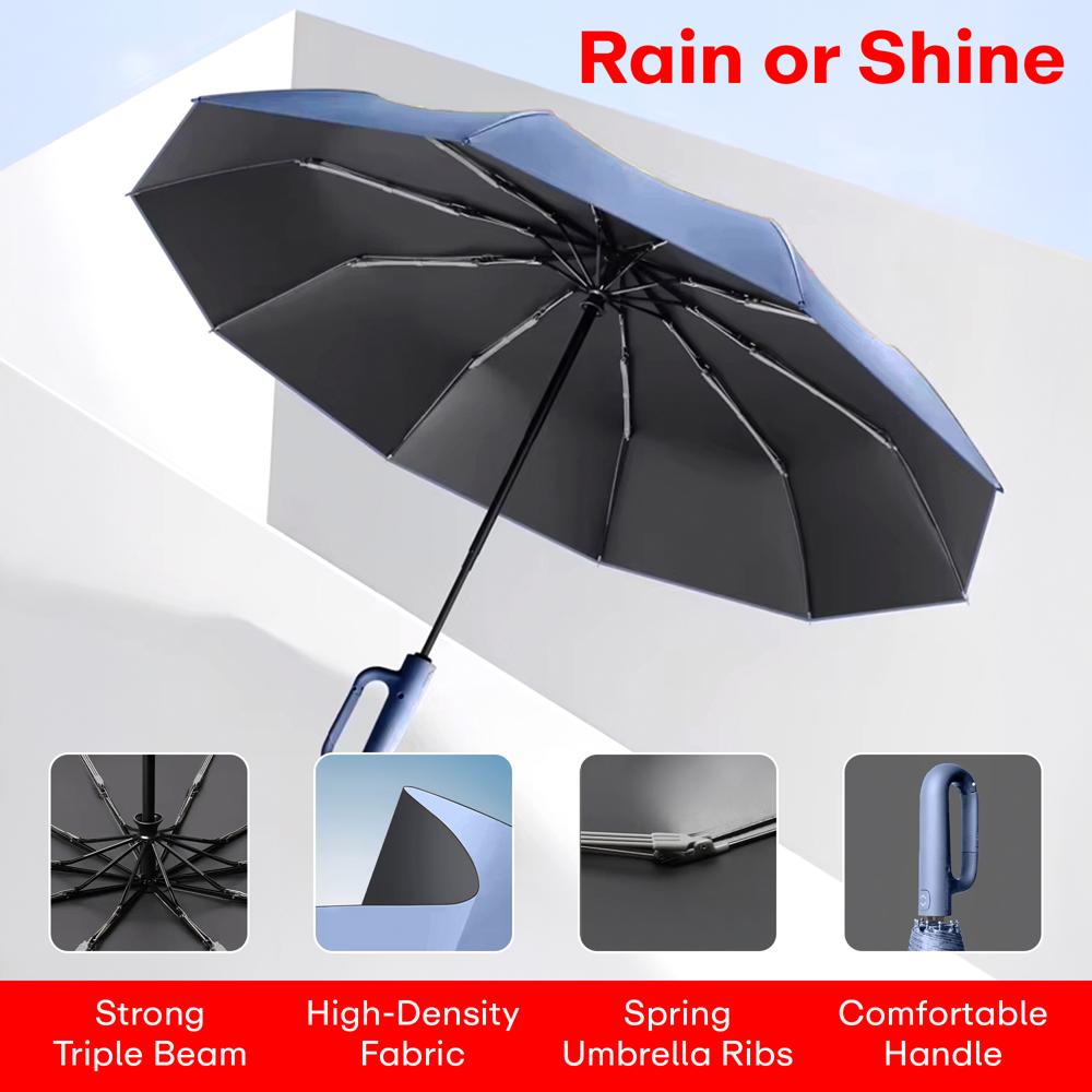 Prime Pick Compact Travel Umbrella With Reflective Strip  Light Blue