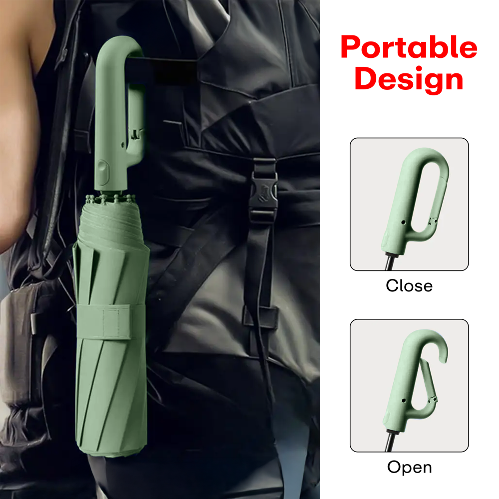 Prime Pick Compact Travel Umbrella With Reflective Strip   Light Green