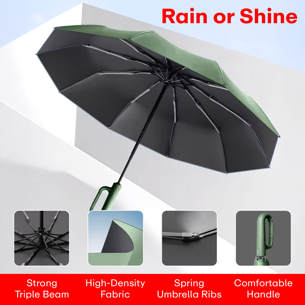 Prime Pick Compact Travel Umbrella With Reflective Strip   Light Green