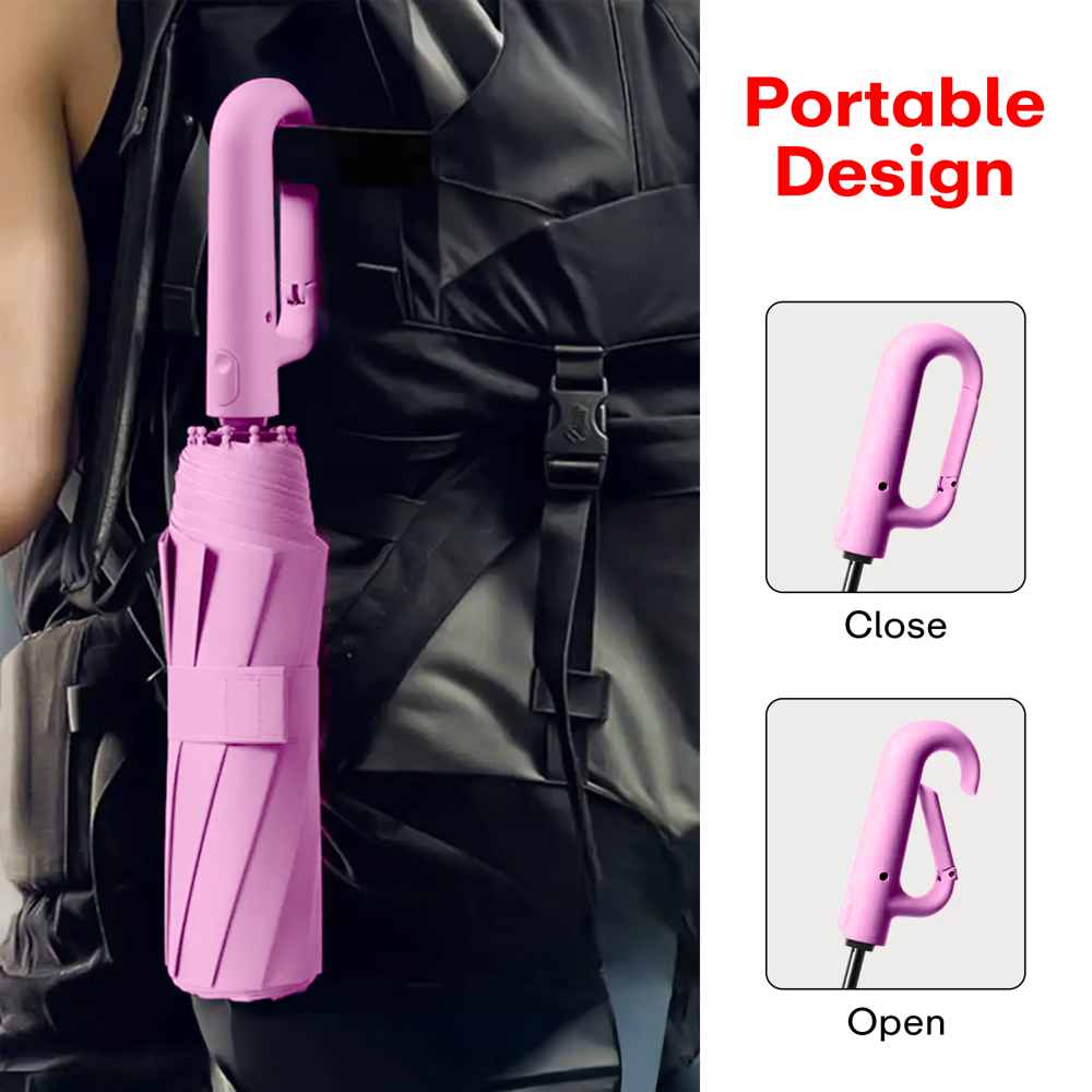 Prime Pick Compact Travel Umbrella With Reflective Strip  Pink