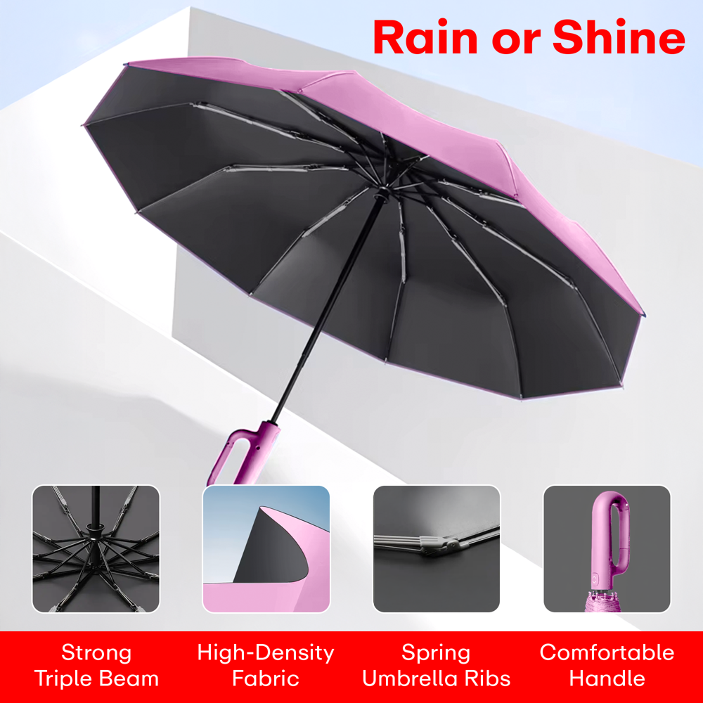 Prime Pick Compact Travel Umbrella With Reflective Strip  Pink