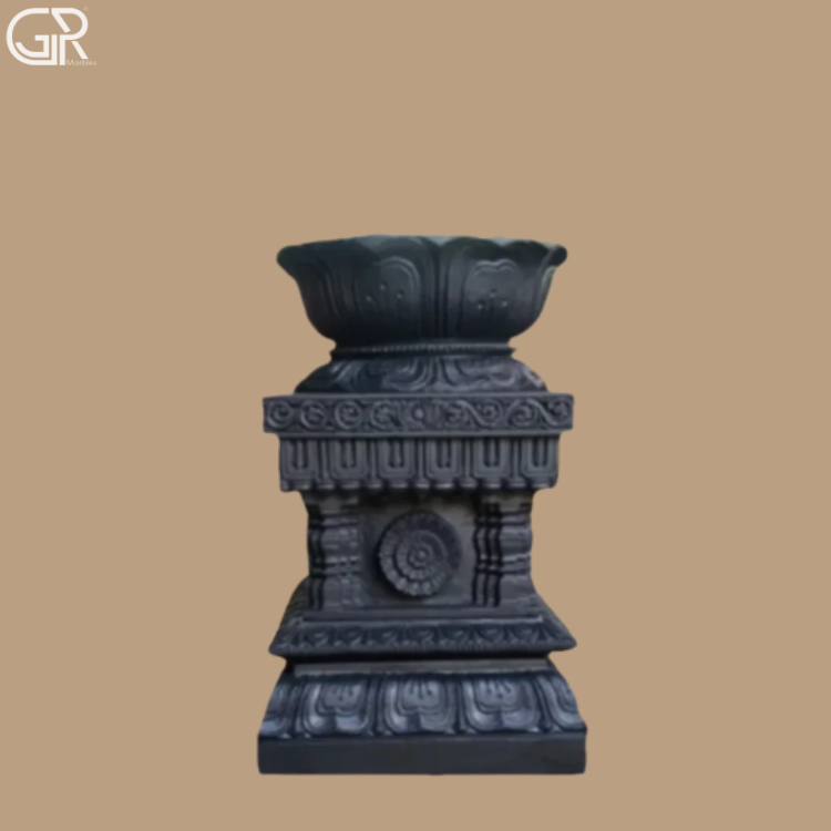 Black Marble Tulsi Pot