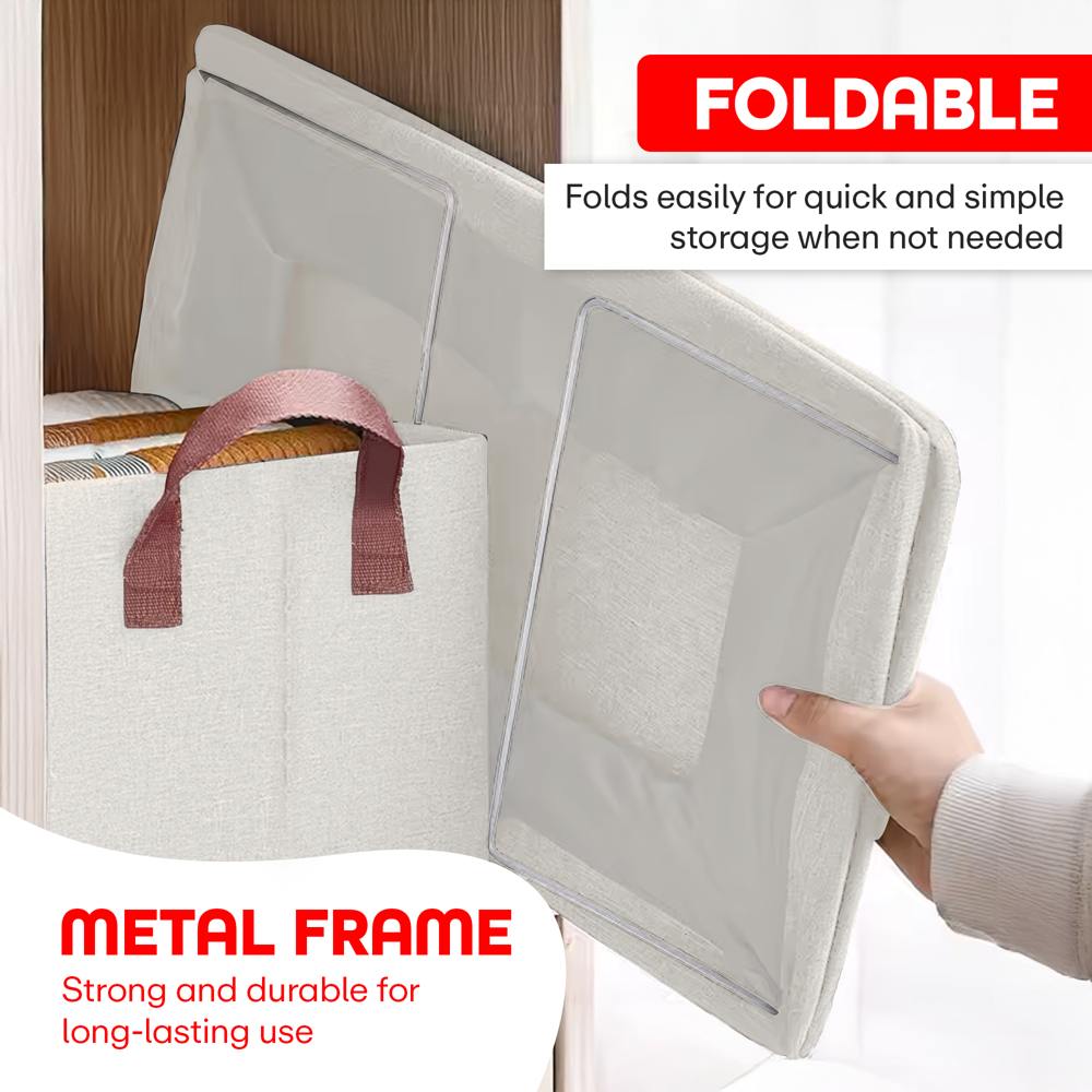 Prime Pick XL Oxford Cloth Organizer Durable Foldable Storage Box with Metal Frame  Beige