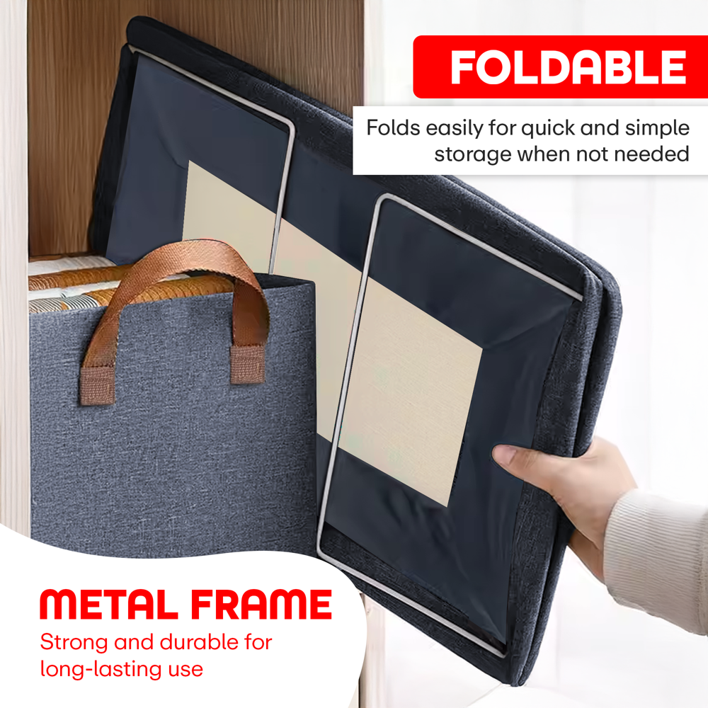 Prime Pick XL Oxford Cloth Organizer Durable Foldable Storage Box with Metal Frame   Blue