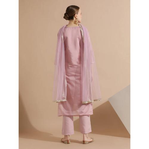 Olive Chanderi Woven Festive Kurta Set With Dupatta