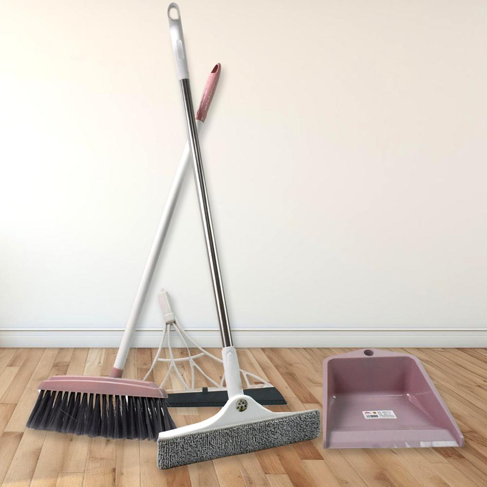 Dustpan, Kitchen Wiper, Window Cleaning Squeegee Tool & Broom Brush, (4 Pcs Combo) - Color: Mix
