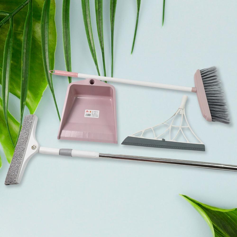 Dustpan, Kitchen Wiper, Window Cleaning Squeegee Tool & Broom Brush, (4 Pcs Combo)