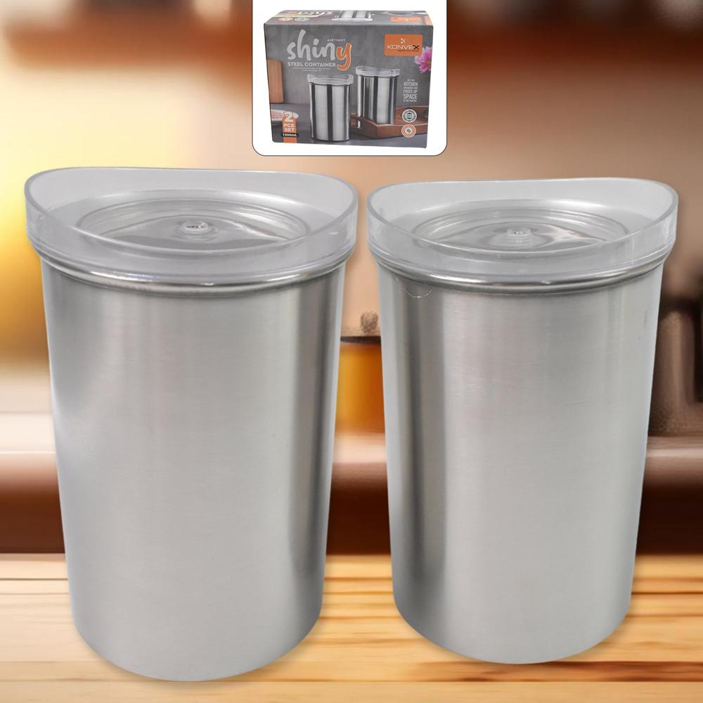 Stainless Steel Airtight Containers With See Through Lid (2 Pc Set / 1000 Ml) - Application: Storing Dry Food Items