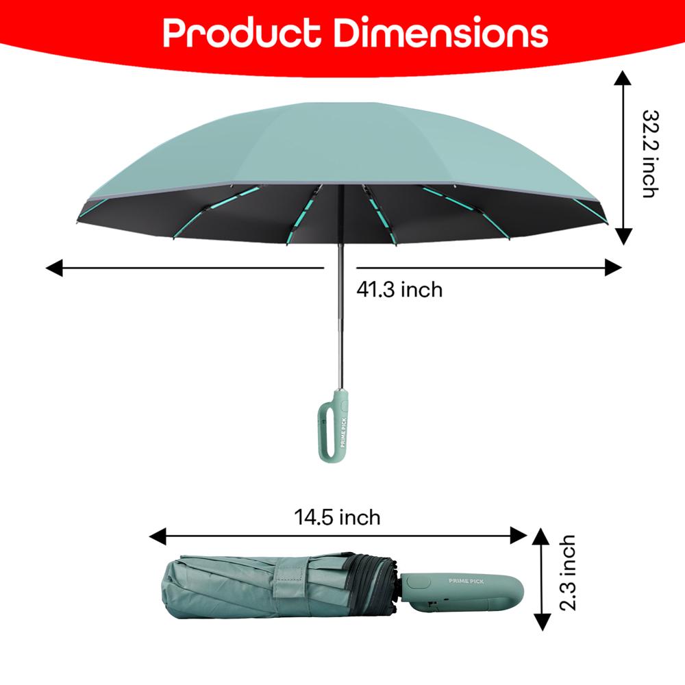 Prime Pick Compact Travel Umbrella With Reflective Strip   Sea Green
