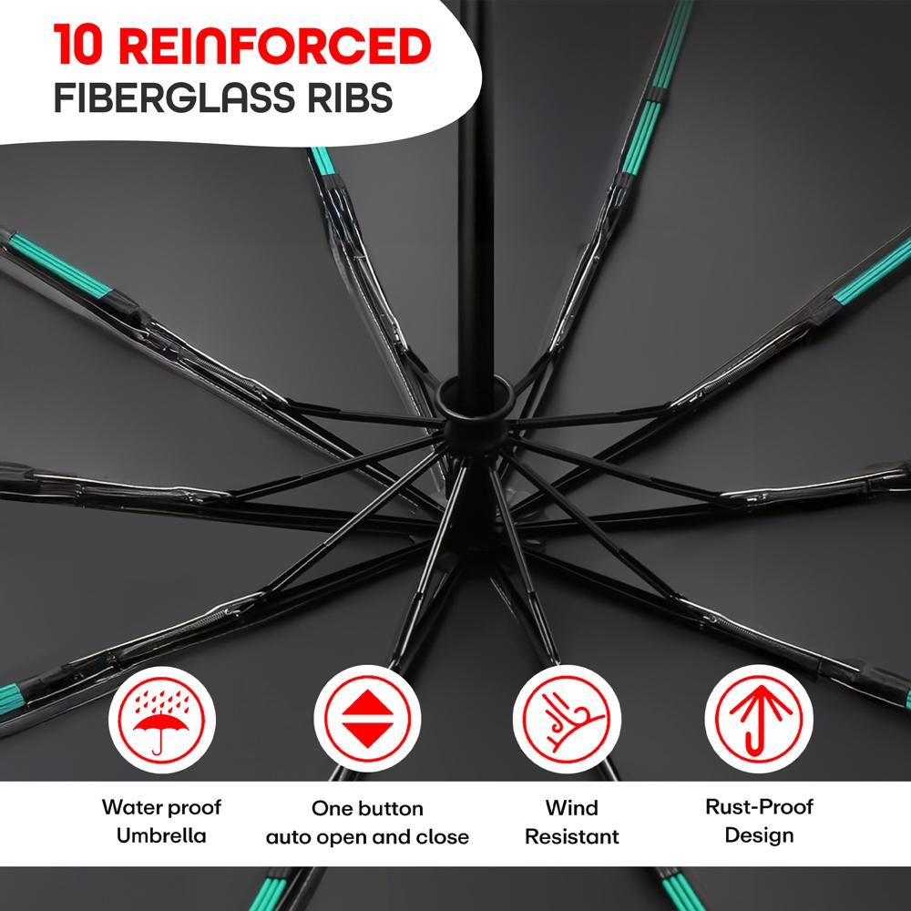 Prime Pick Compact Travel Umbrella With Reflective Strip   Sea Green